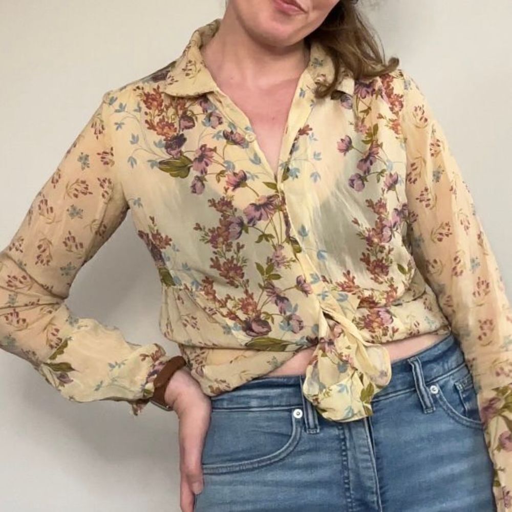 Sheer Retro Floral Button Down Women's Shirt‎